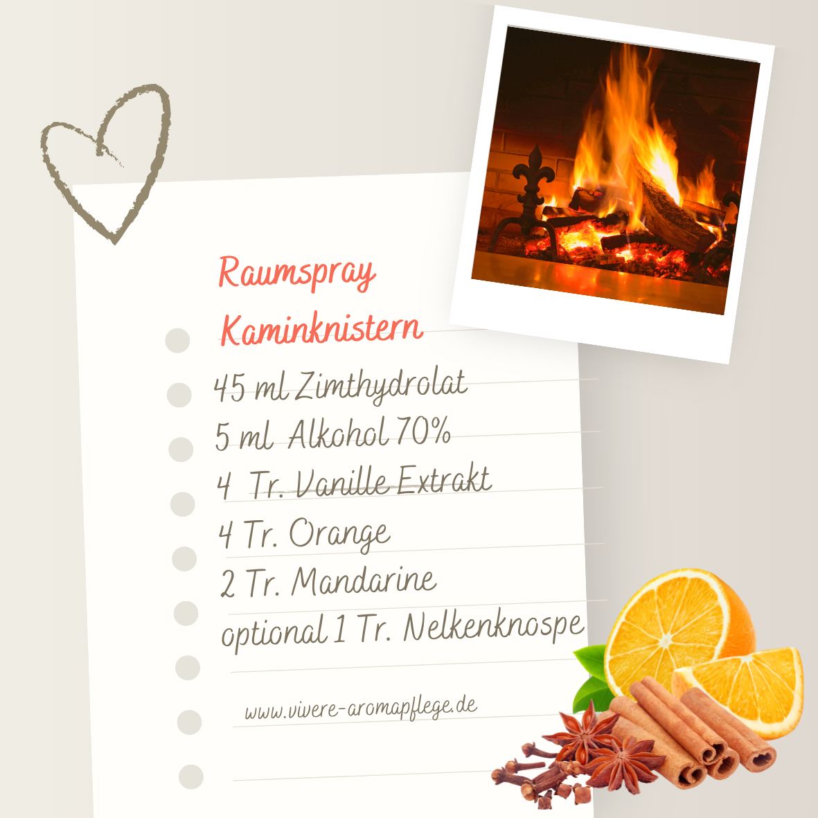 Raumspray Kaminknistern ViVere Aromapflege Mail